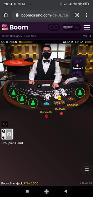 Boom Casino mobile Blackjack
